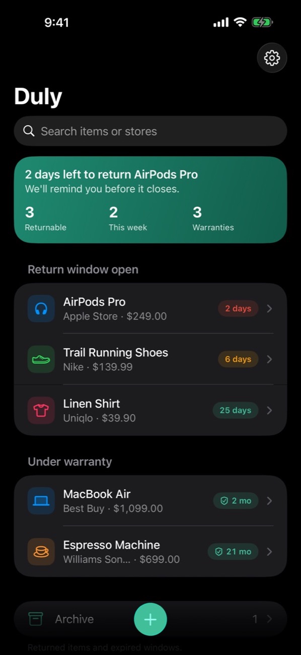 Duly in dark mode